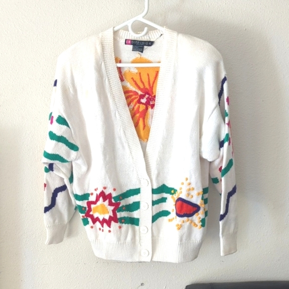 Vintage Sweaters - Vintage embroidered cable knit Cardigan tennis sweater 90s